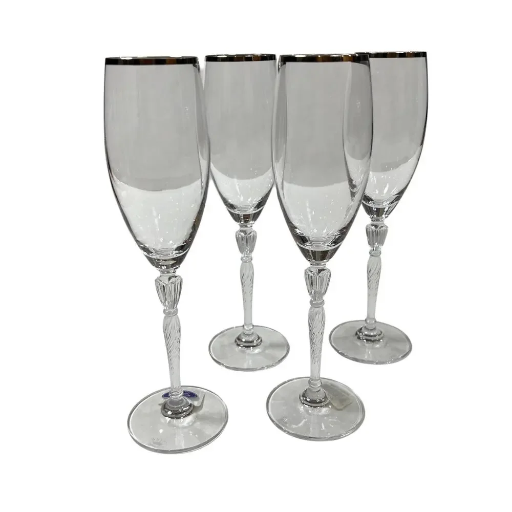Royal Doulton Oxford Platinum Champagne Flute Set of 4 Lead Crystal Austria NEW